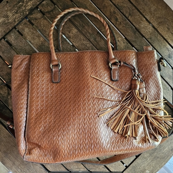 Patricia Nash Textured Tan Tote with Tassel - Picture 1 of 10